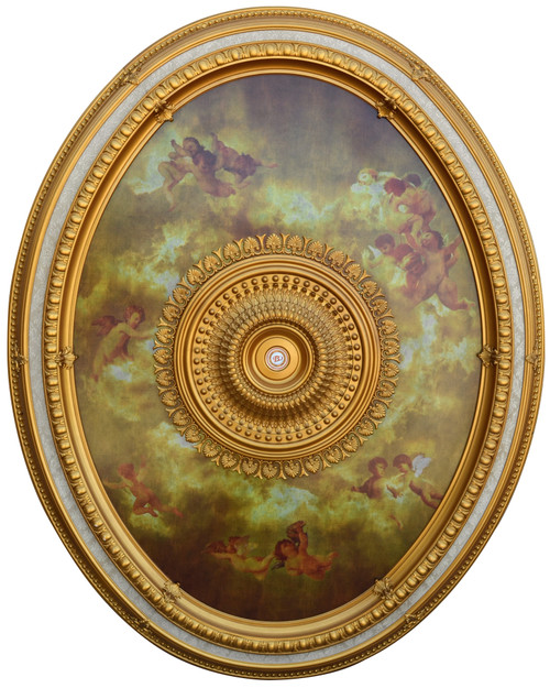 Classical Large Oval Chandelier Ceiling Medallion 79 inches Room Scene