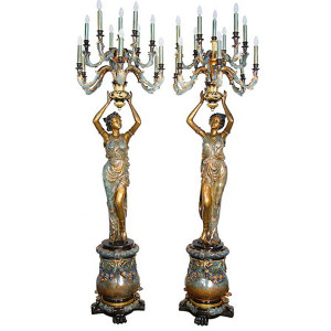 Pair Lady Raising Candlestick