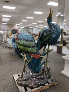 Magnificent Two Herons Fountain in Special Patina 89 Inches Tall