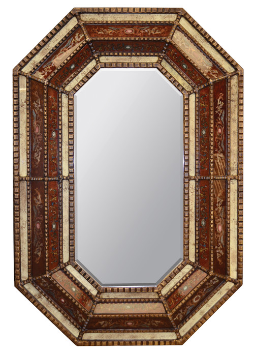 Peruvian Painted Glass Octagonal Mirror