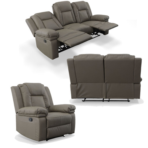 Tara Grey Recliner Sofa Set of 3 (KIT) Close Up Image