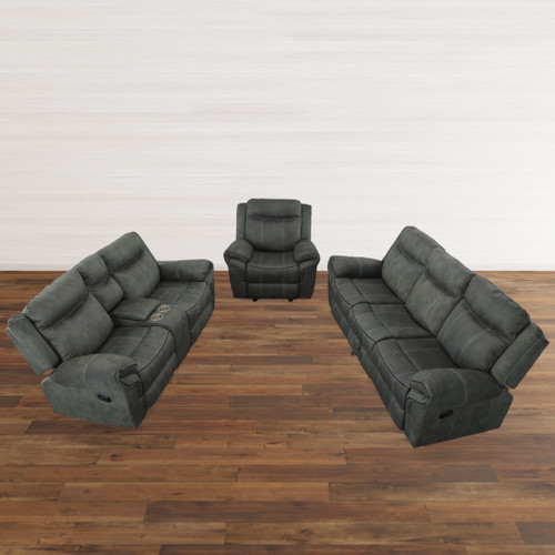 Stanley Charcoal Recliner Sofa Set of 3 (KIT) Room Scene