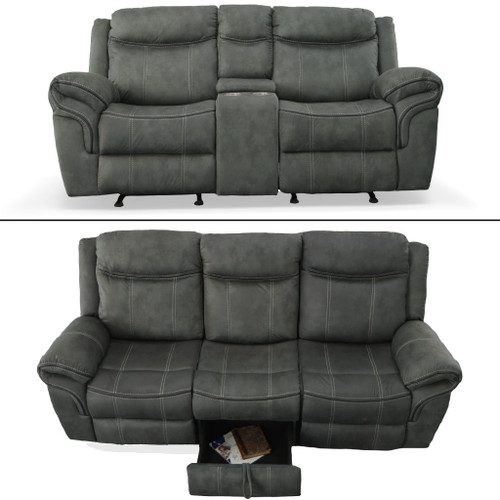 Stanley Charcoal Recliner Sofa Set of 3 (KIT) Close Up Image