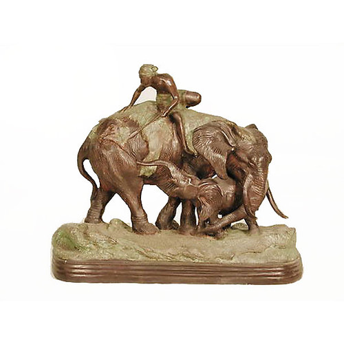 Man Riding  Elephant on Marble Base