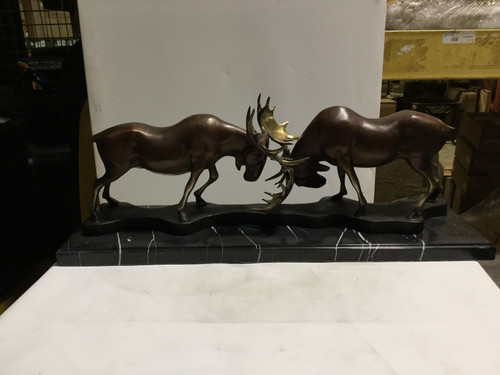 Two Moose on Marble Base