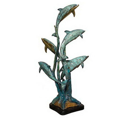 5 Dolphins On Marble Base in Special Patina