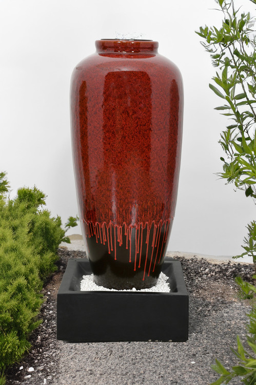Red Bubbling Fountain With Base Room Scene