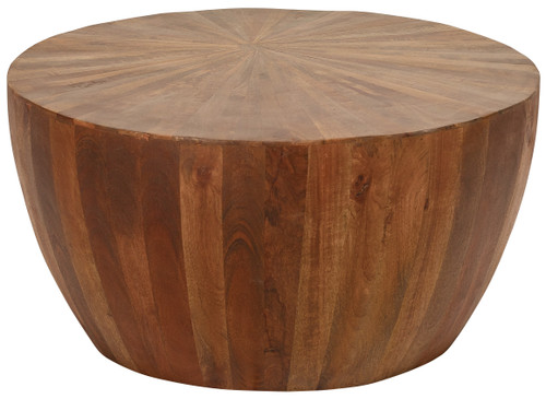 Mango Wood Solid Parquet Round Coffee Table 36 Inch Diameter