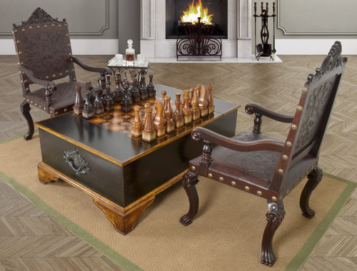 Ebony Chess Set Coffee Table Room Scene