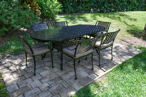 Savannah Outdoor Aluminum Oval Dining Table Set of 7 (KIT) Close Up Image
