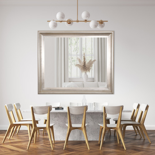 The Sterling Mirror 48X60 Silver with Champagne Wash Room Scene