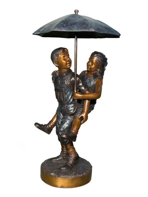 Boy and Girl with Umbrella Fountain