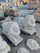 Marble Hunan White Lions Set of 2