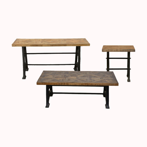 Mango Wood Industrial Coffee Table Set of 3 Close Up Image