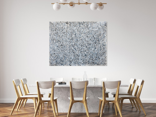 White and Blue Drip Art Room Scene