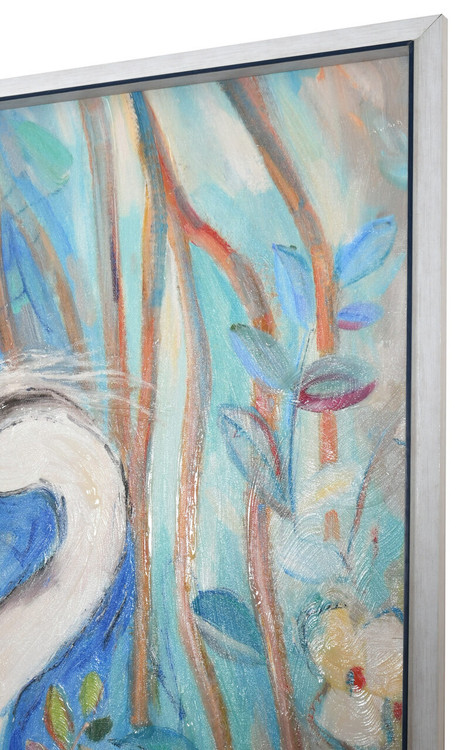 Colorful Heron with Blue Accent Frame Room Scene