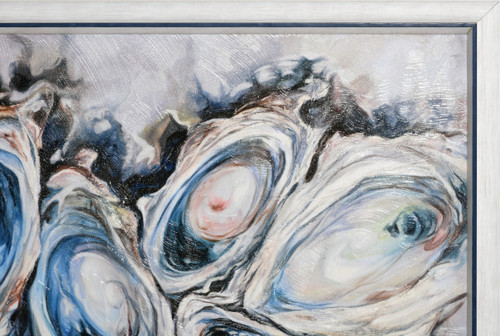 Five Oysters with Blue Accent Frame Room Scene