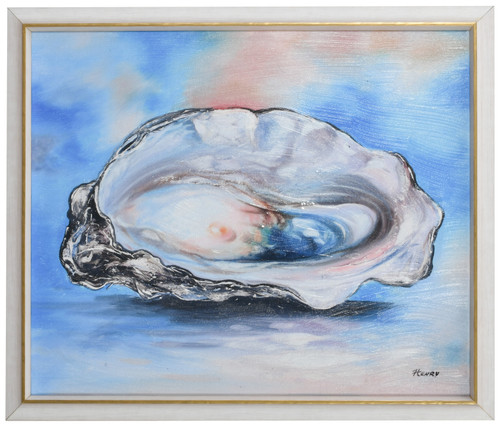 Oyster Shell with Pearl with Gold Accent Frame