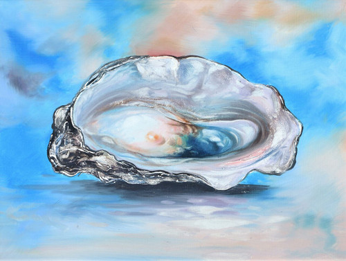 Oyster Shell with Pearl Giclee Room Scene