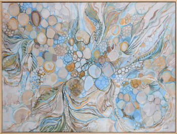 Abstract Coastal Beige with Natural Wood Frame