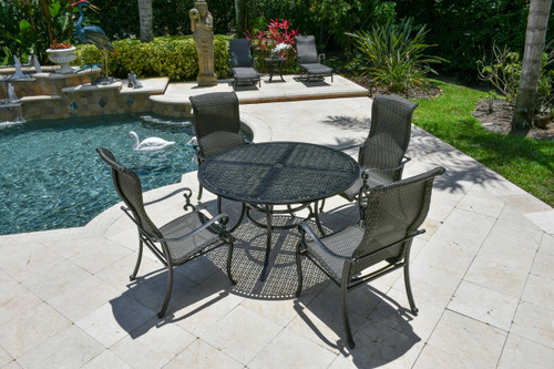 Wyndermere Woven Outdoor Round Dining Table Set of 5 (KIT)