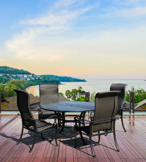 Wyndermere Woven Outdoor Round Dining Table Set of 5 (KIT) Close Up Image