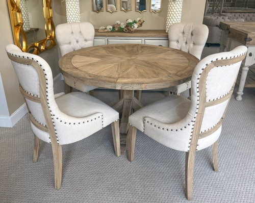 Farmhouse Diamond 48'' Round Dining Table Set of 5 Room Scene