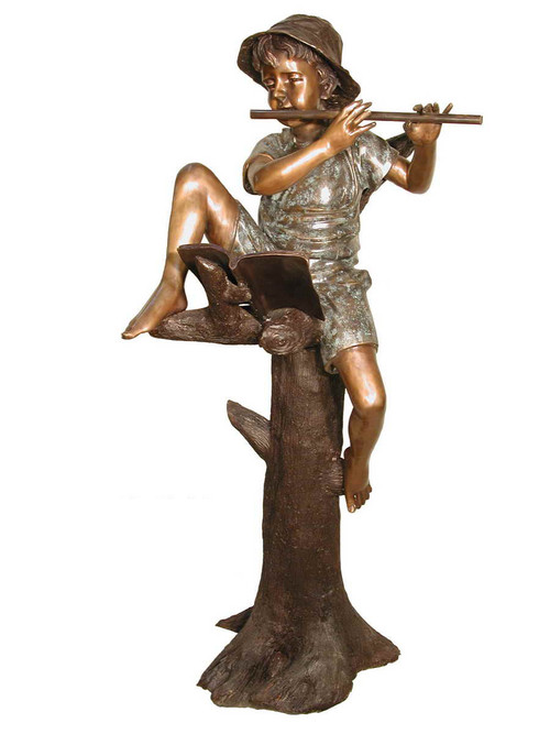 Boy Playing Flute in Tree