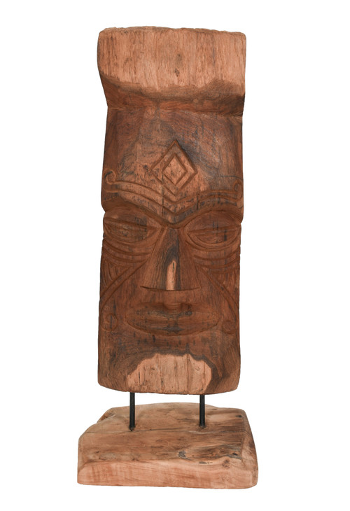 Carved Teak Tiki Mask on Stand 25 inches