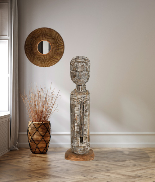 Hand Carved Suar Tribal Gong Room Scene