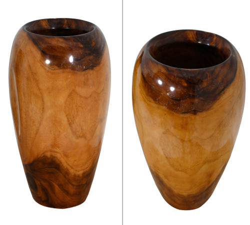 Carved Teak Contemporary Vase 15 inches Close Up Image