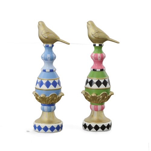 15.75in Spire Pillar with Bird Set of 2 Close Up Image