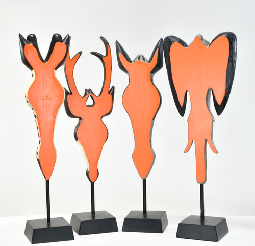 African Animal Masks on Stand Set of 4 Close Up Image