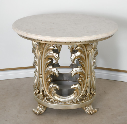 Platine Heavy Carved Center Table Room Scene
