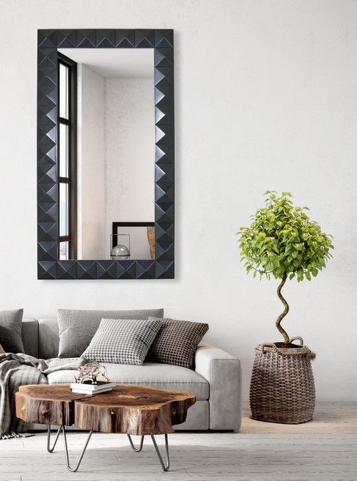 Pyramid Flat Black Leaner Mirror Room Scene