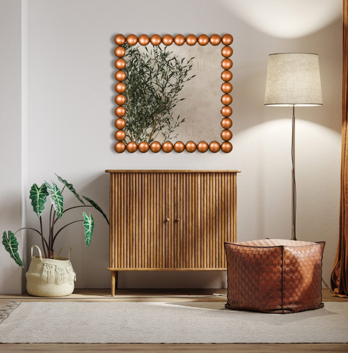 Nailhead Copper Wall Mirror Room Scene