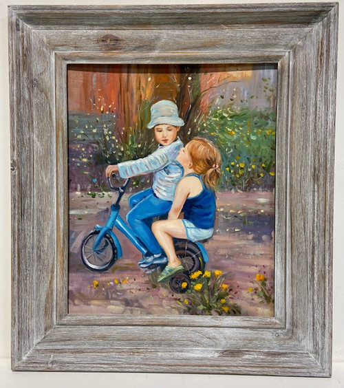 Boy and Girl on Bicylce Framed 20x24