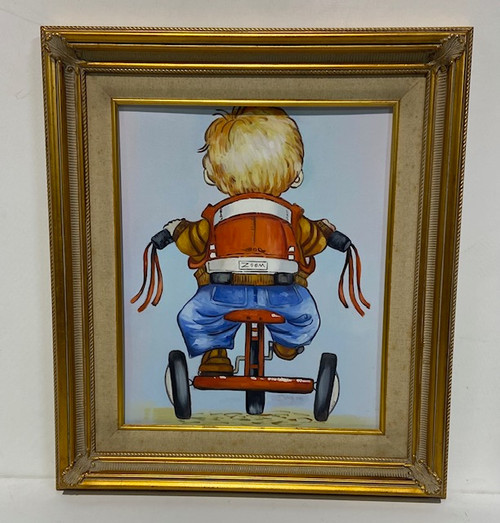Boy on Red Tricycle Framed 20x24