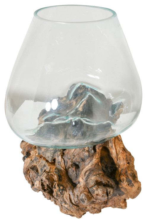 Glass Bowl On Wood Medium Close Up Image