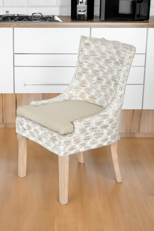 Alfresco Wide Weave Dining Side Chair White Wash Room Scene