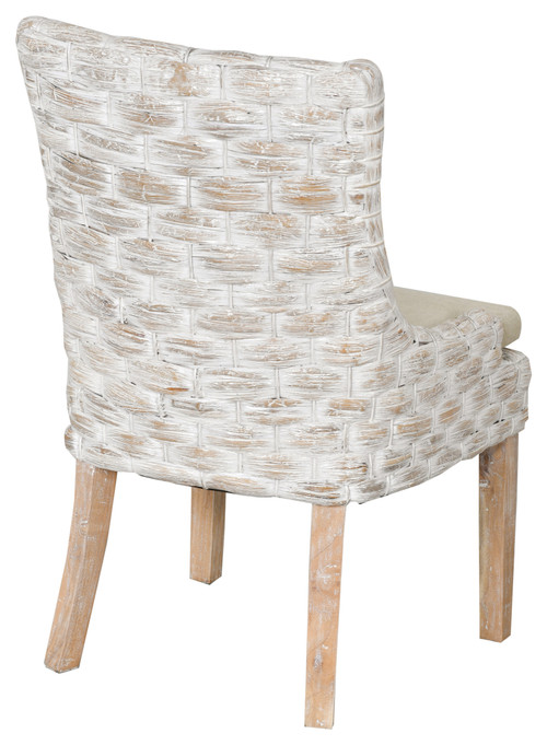Alfresco Wide Weave Dining Side Chair White Wash Close Up Image