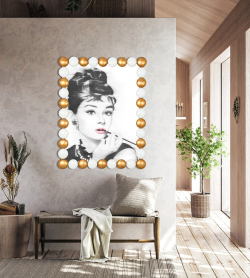 Nailhead White and Gold Picture Frame Room Scene