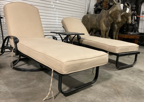 Outdoor Estate 3pc Swivel Chaise Lounge and Table Set Outdoor Aluminum,  Sunbrella,   Bridgeton Moore Patio Furniture