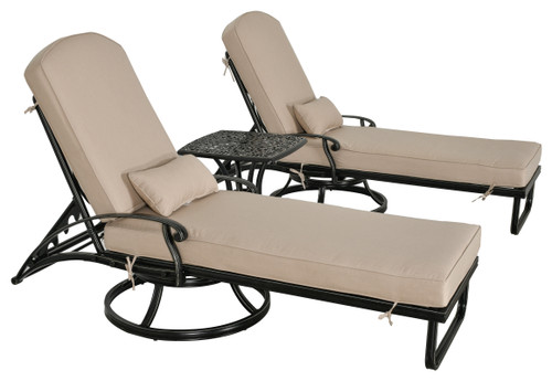 Outdoor Estate 3pc Swivel Chaise Lounge and Table Set Outdoor Aluminum,  Sunbrella,   Bridgeton Moore Patio Furniture Room Scene