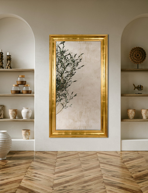 Contoured Wall Leaner Mirror with Gold Leaf Finish Room Scene
