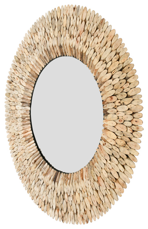 Authentic Natural Wood Round Mirror 47DIA x 2D Close Up Image