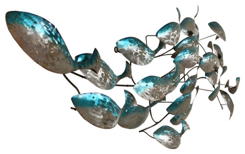 Iron School of Twisted Blue Fish Wall Decor 53 inches Close Up Image
