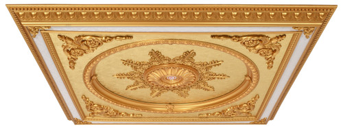Golden Grand Square Chandelier Fan Ceiling Medallion Close Up Image