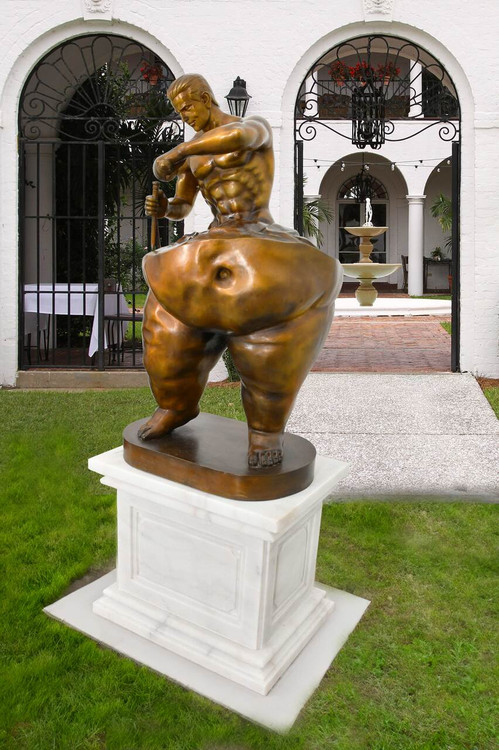 Forged Titan Copper Statue on Pedestal 59H Room Scene