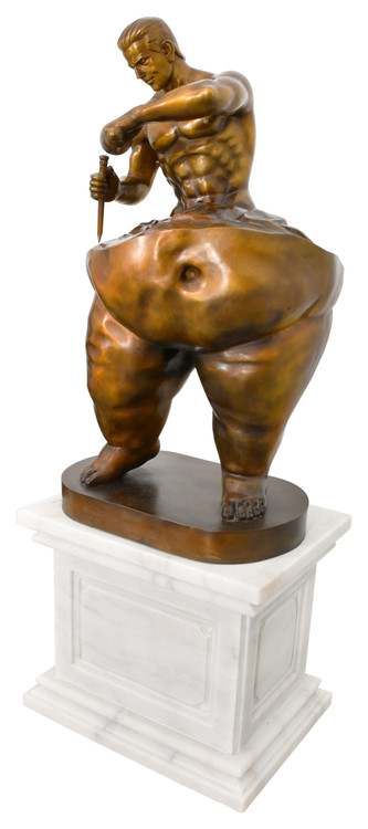 Forged Titan Copper Statue on Pedestal 59H Close Up Image